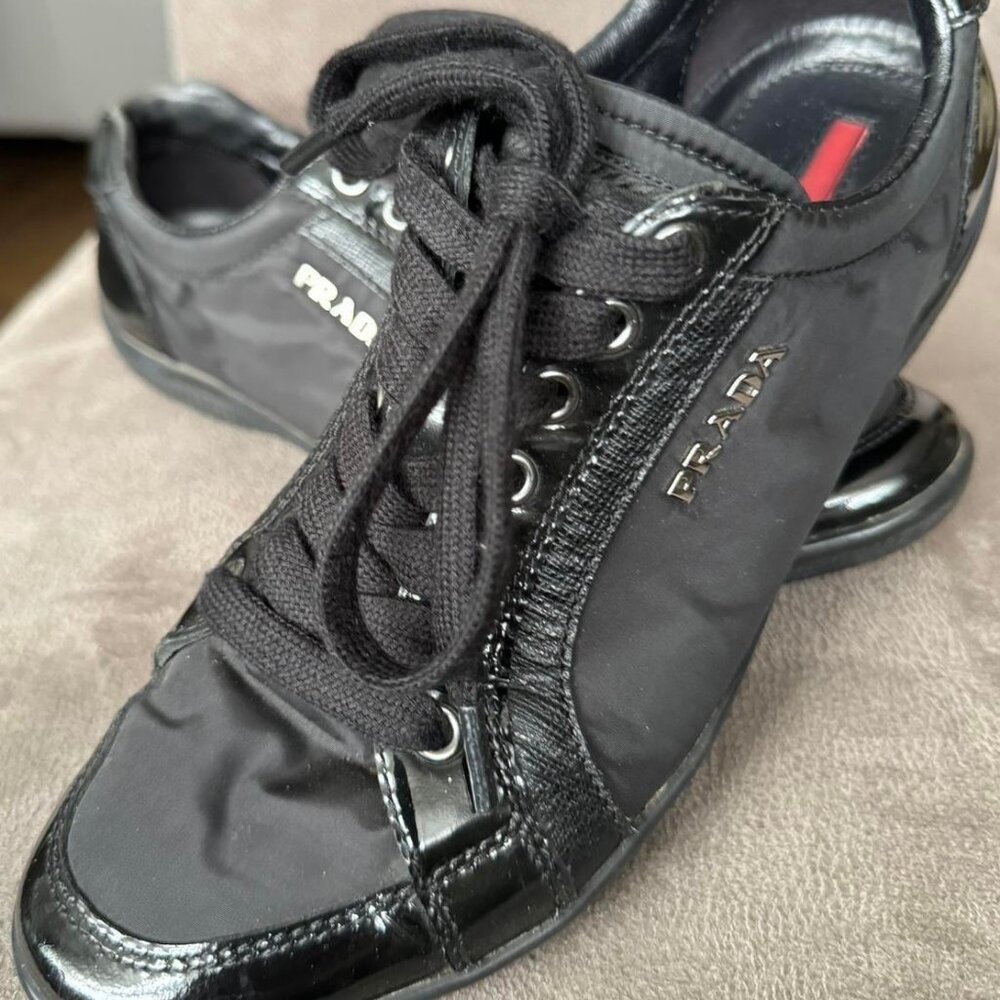 PRADA low top patent leather/nylon trainer.. women's size EU 37.5. US 7